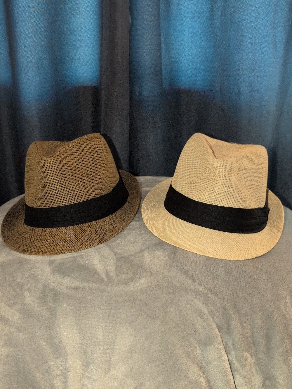 Classic Straw Fedora Hats with Black Band - Brown And Beige